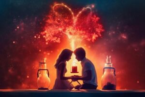 A couple sat using chemistry to find love